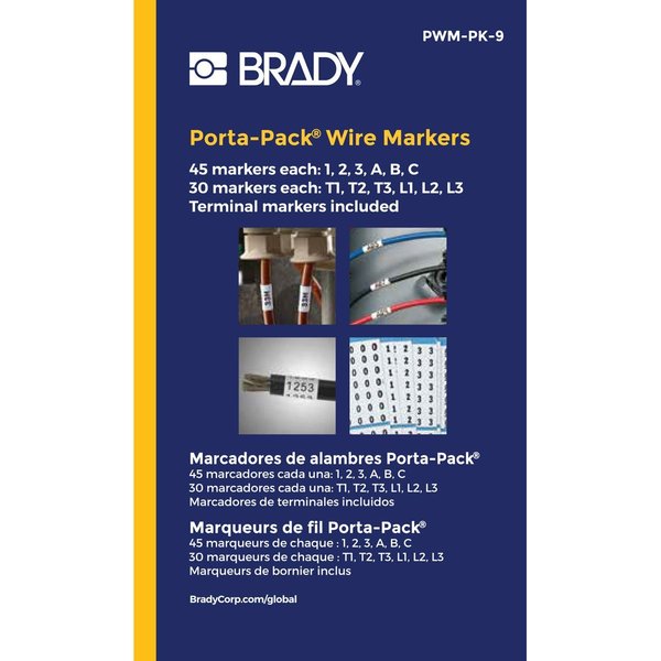 Brady Porta-Pack Wire Marker Book Legend: 1, 2, 3, A, B, C, T1, T2, T3, L1, L2, L3, 10PK PWM-PK-9